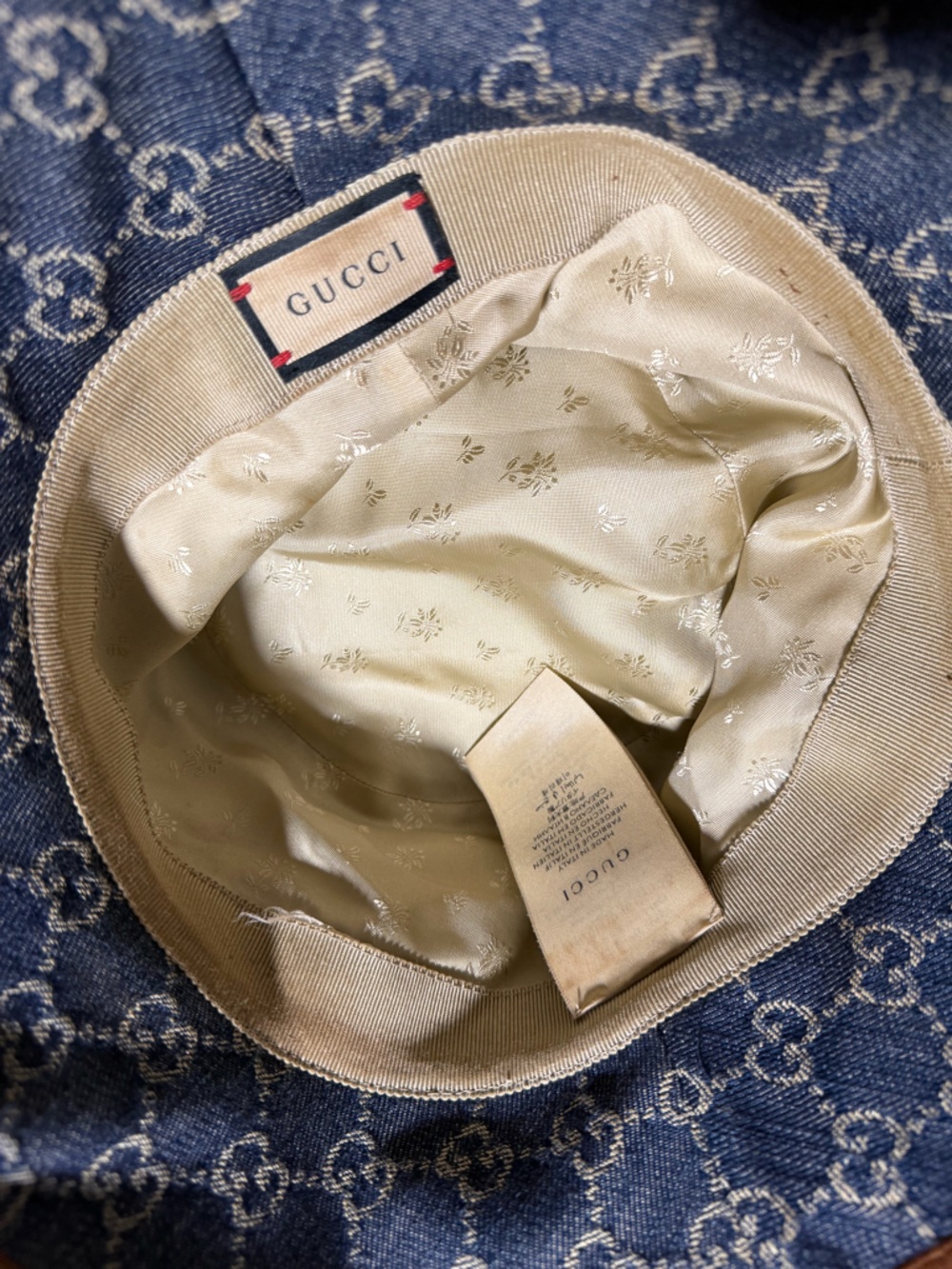 Gucci Blue Monogram Denim Bucket Hat with Cream Trim - Picture 5 of 5